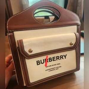 Small Two-tone Canvas and Leather Pocket Tote